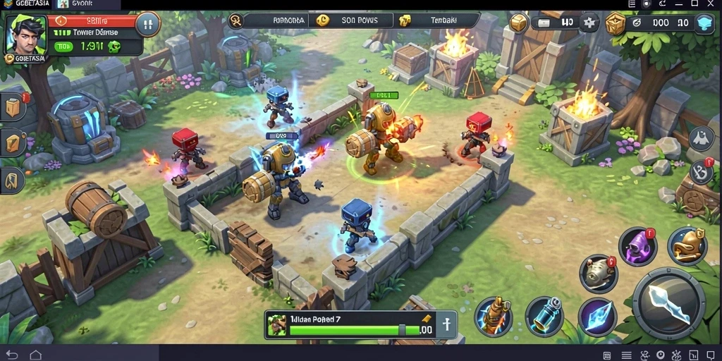 Tampilan menarik dari gameplay Tower Defense di GOBETASIA.