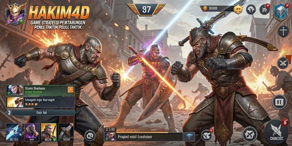 Screenshot utama HAKIM4D menampilkan aksi pertempuran yang intens.