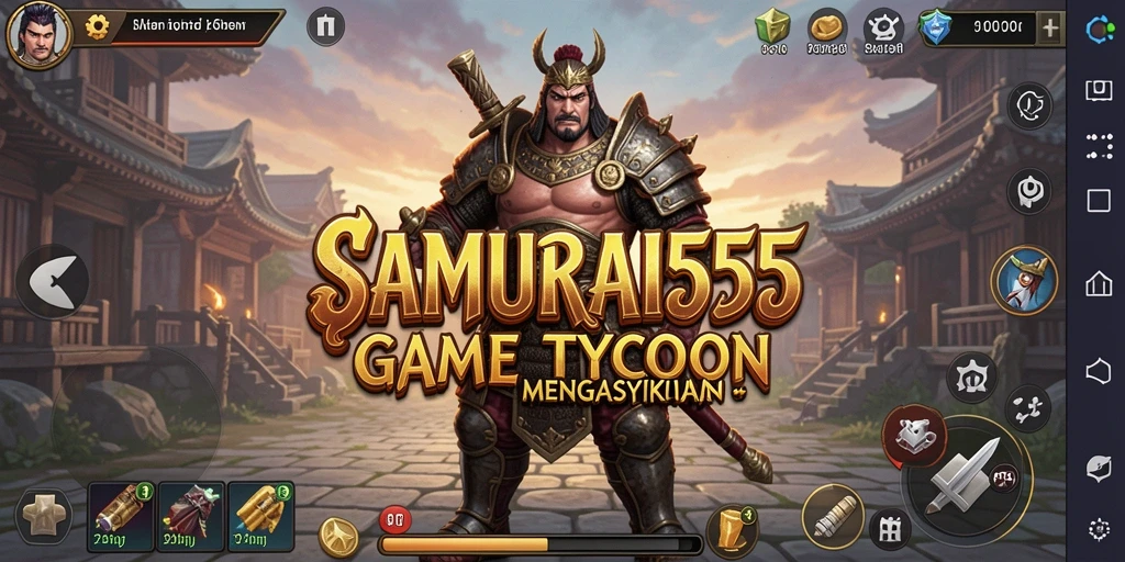 Tangkapan layar gameplay SAMURAI555 yang menunjukkan manajemen bisnis yang intens.
